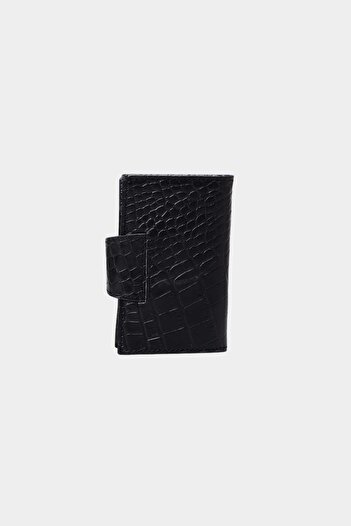 Grande 827 Genuine Leather Vertical Snap Accordion Card Holder Wallet Croco Black