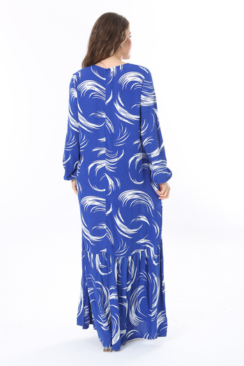 Şans Plus Size Long Sleeve Saks Dress with Layered Skirt - Viscose 65N33526