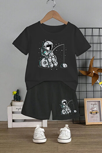 MYADA Astronaut Printed 2-Piece Kids Set - Crew Neck and Elastic Shorts 12344