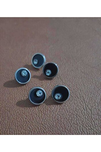 Beyna Stony black enamel silver coated metal button 1 cm 1 pack 8 pieces