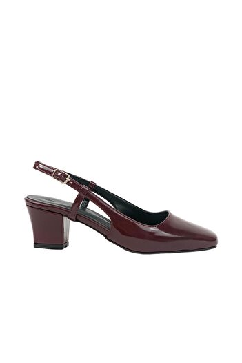 bescobel Claret Red Patent Leather Women's Sandals - Round Toe, Open Back, 5 Cm Low Heel