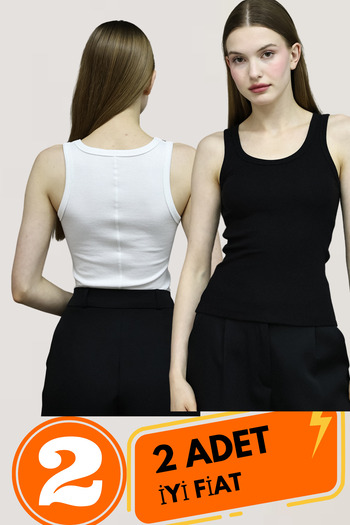 missmaral Lıllesol Women's - Black and White 2 Pack, Ribbed Look Thick Strap Basic Cotton Athlete Camisole