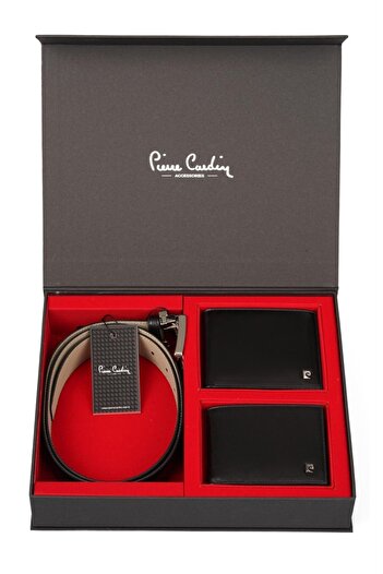Pierre Cardin Men's Leather Wallet Belt Card Holder Set In Box