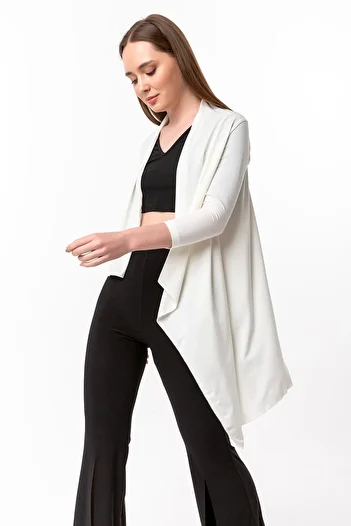 Laranor Women's Ecru Asymmetrical Casual Cardigan 19L6550