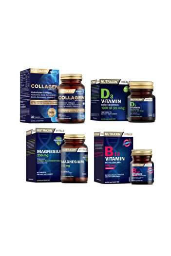 Nutraxin Collagen Supplement 30 Tablets+magnesium 250 Mg 60 Tablets+Vitamin B12 60 Under Tongue+Vitamin D3 120 tablets