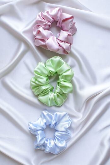 pistore Set de 3 piese pentru femei, din satin, cu elastic pentru păr, pudră albastră verde