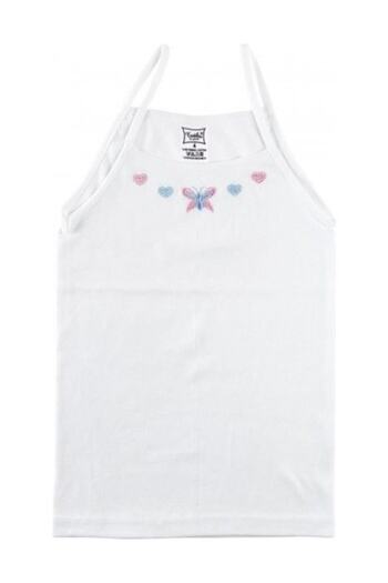 Tutku Girl's String Strap Embroidered Ribbed Undershirt 100% Cotton Pack of 6