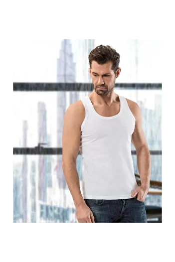Anıt Kuzey Underwear Men's 3 Pieces White Classic Strappy Ribbed Tank Top - 1104