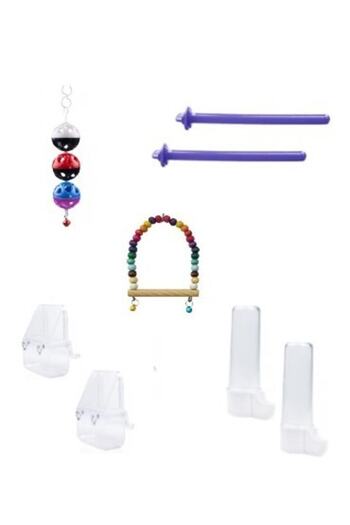 BYCAGRİ Budgie Cage Need Set (Drinker, Feeder, Perch Toy)