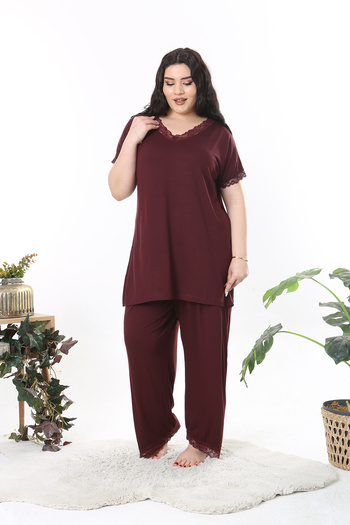 XL Modam XLMODAM Women's - Purple Lace Lycra Plus Size Pajama Set