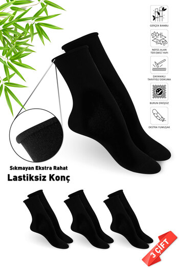 DAYCO Black Bamboo Socks - Premium, Elasticless and Non-Tightening - Non-Marking - 371Syh-3Pcs