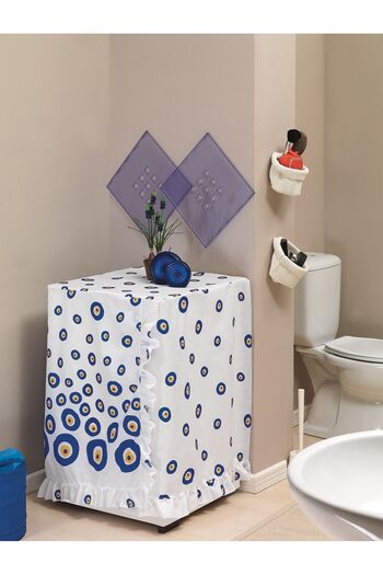 Tropikhome Mavi Nazar Boncuklu Çamaşır Makinesi Örtüsü 60x60x90 cm Banyo Düzenleyici Aksesuar