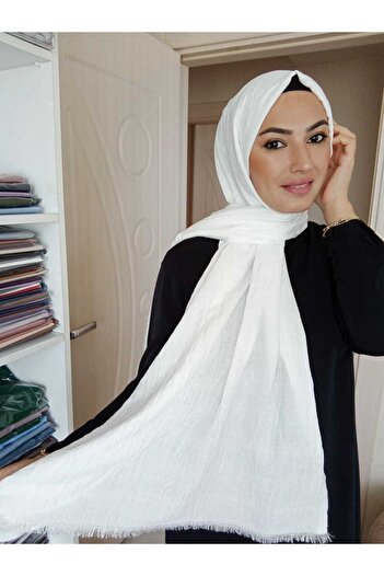 avzen şal Bamboo Kraş Shawl White