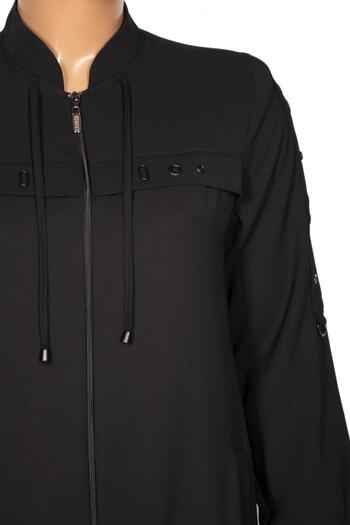 HESNA Γυναικείο Κυπαρίσσι Υφαντό Crepe Black Ferace με αξεσουάρ Bird's Eye
