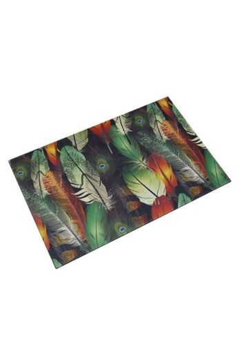 Stepmat Peacock Feather Printed Double Sided Rubber Door Mat
