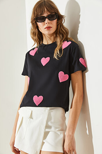 Bianco Lucci Süzene Heart Κεντημένο Γυναικείο T-Shirt Basic -60251208
