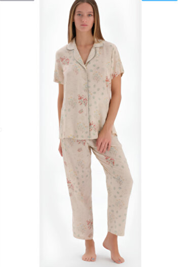 Eros Pijama Kısa Kollu Önden Düğmeli Kadın Pijama Takımı