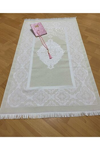 AYHANHOME Çeyizlik, Hediyelik, 4'lü Gelin Bohçası Seti, Iğne Oyalı Namaz Örtüsü, Tafta Seccade, Yasin, Tesbih