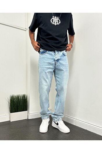 Oliggopol Men's Blue Baggy Pants Casual Fit Jeans Pants