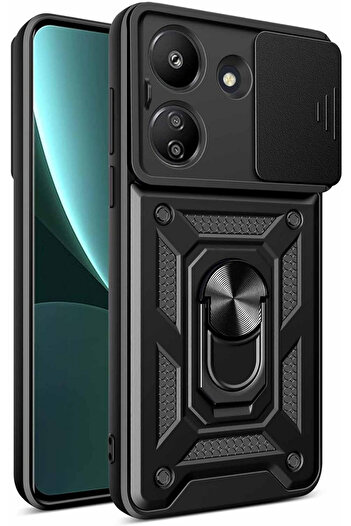 Fibaks Xiaomi Redmi 13C Case with Camera Protection with Sliding Ring Armor Military Tank Protective Cover
