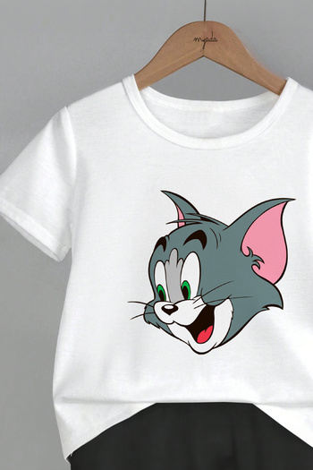 MYADA Crew Neck Elastic Shorts Tom Cartoon Printed Children's Set - 12438