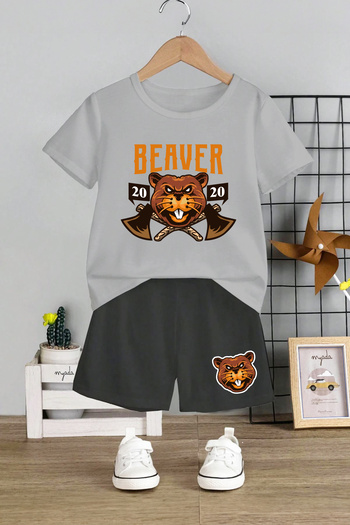 MYADA 20244 Model Children's Set - Crew Neck, Beaver Beaver Patterned Set of 2