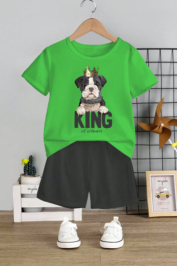 MYADA King Dog Printed Children's Set - Crew Neck, Cuteness Text, Set of 2 12786