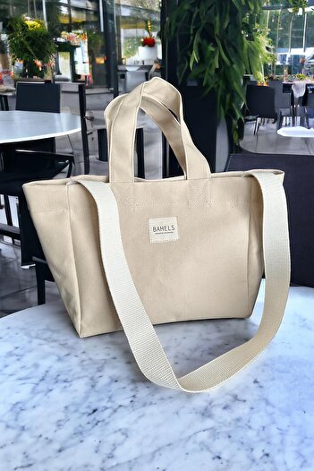 BAHELS Beige Canvas Women's Shoulder Bag - With Strap