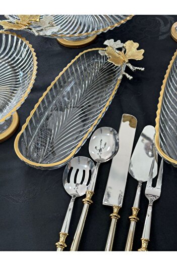 Santara Avangard Özel Tasarım Gold Yaldızlı Gold Metal Çift Kelebekli 6 Adet Sunumluk Oluşan Muhteşem Set