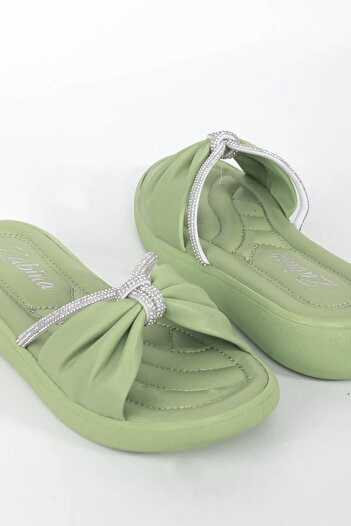 SUNSTEP Zabina Mint Rugy - Flat Sole Summer Slippers with Thin Bands and Stone Detail