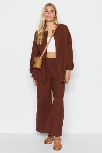 C&City Organic Cotton Muslin Shirt Trousers Set 9123 Brown