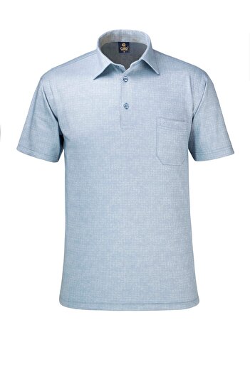 Çizgi Triko Men's Plus Size - Classic T-Shirt with Shirt Collar and Button Pocket