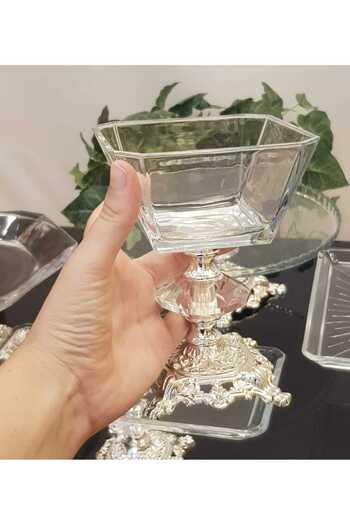 AlyaHomeAksesuar Set of 6 Silver Cast Footed Square Ice Cream Cups