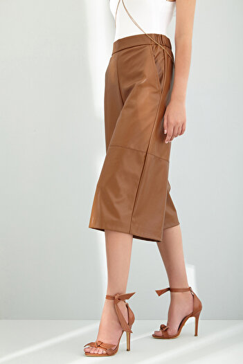 AYAKKABI PRENSİ Adriana Single Strap Ribbon Detailed Tan Matte 10 cm Women's Classic Heeled Shoes