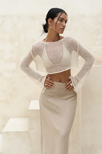 BOHEMAİ Daisy Ecru Fine Knitwear Crop