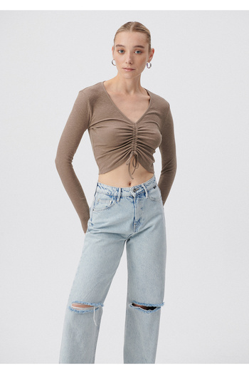 Mavi Gathered Brown Knitwear Crop / Short Cut 1611873-70380