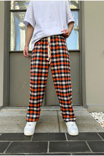 serline Plaid Orange Checked Pajamas Tracksuit