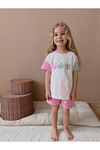 Jolly Kids Pink Cute Animal Detailed Girl's Shorts Set