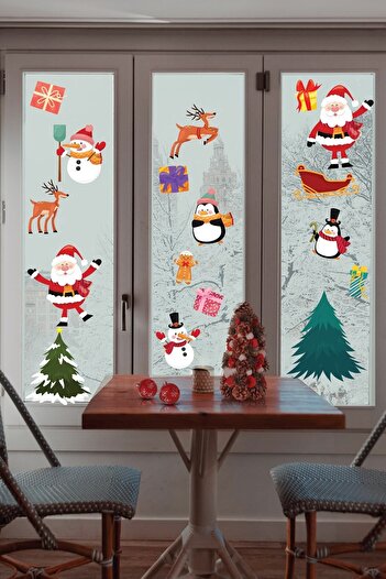 Dijitalya Christmas Themed 17 Piece Glass Wall Ornament New Year Decor Sticker Decal Set