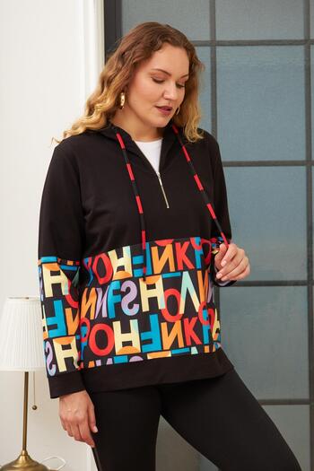 RMG Hscstore Large Size Letter Printed Black Sweatshirt - O6208