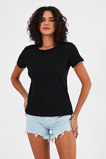 Penyelux Women's Daily Basic Cotton Loose Fit Crew Neck T-Shirt Black