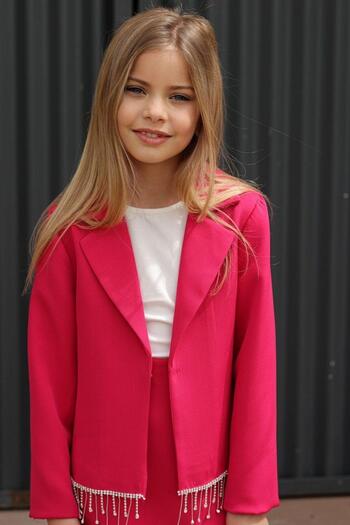 Riccotarz Girl's Fuchsia Skirt Set - Draped Crystal Stone Detail