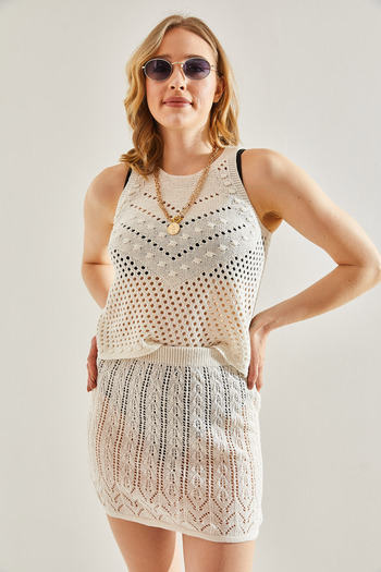 Bianco Lucci Openwork Women's Knitwear Skirt -20246079