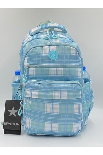 ÇantaExpress Bevitton Unisex Plaid Blue School Backpack - Water Repellent Fabric A3113