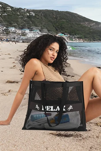ELEPHANT ÇANTA Mesh Beach Bag, Black Color Large Internal Volume Fast Drying Durable Lightweight Vacation Indispensable