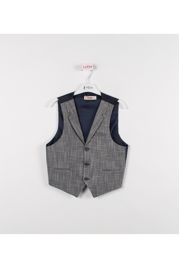 incity Boy's Gray Patterned Three Button Vest