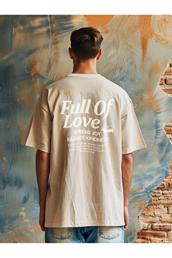 Coredra Full Of Love Oversize Ανδρικό T-Shirt - Μπεζ
