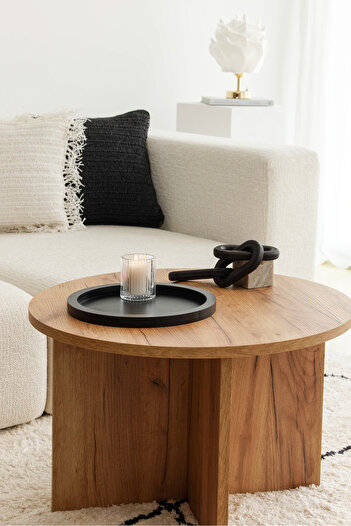 Maison Avf Black Color Wooden Round Tray - Decoration Organizer Model