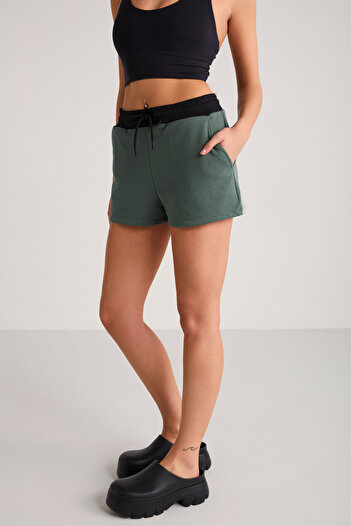 GRIMELANGE Doleres Women's - Organic Cotton, Elastic Waist, Lace-Up Relaxed Black Shorts & Bermuda