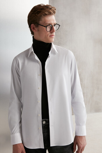 GRIMELANGE Branham Men's Ultra Flexible Cotton Elastane Fabric Slim Fit Poplin White Shirt